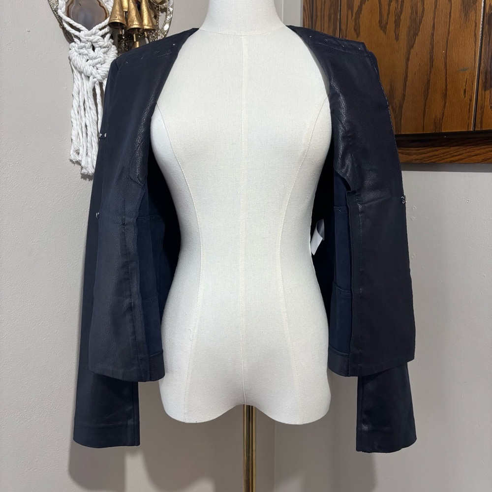 Joseph Ribkoff Vegan Suede Cropped Studded Jacket Size M 232904 Navy Blue - Picture 9 of 12
